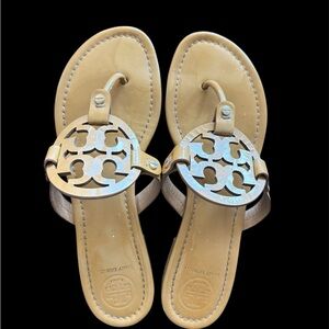 Tory Burch Beige Sandals with Logo Detail
